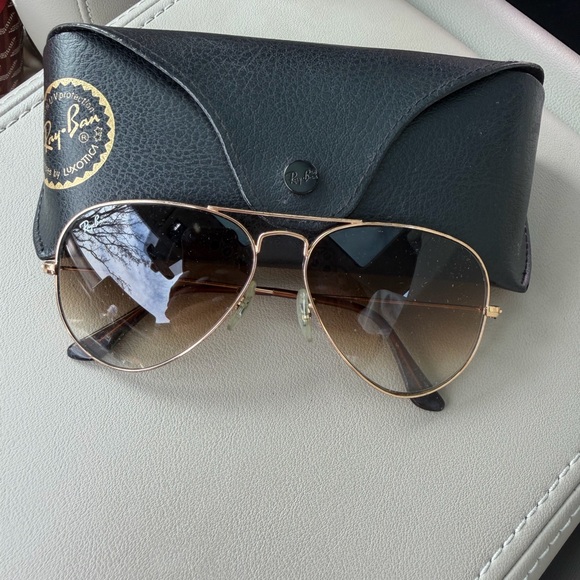 Ray-Ban Accessories - Ray-Ban Gold Frame Aviator Sunglasses with Brown Gradient Lenses